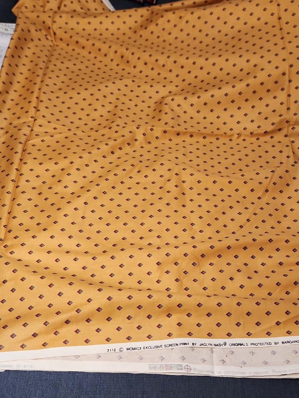 Mustard Yellow Diamond Print Fabric Screen Print By Jacklyn Nash Vintage 6.5  yr